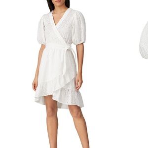 Scotch & Soda white puff sleeve wrap dress eyelet cotton